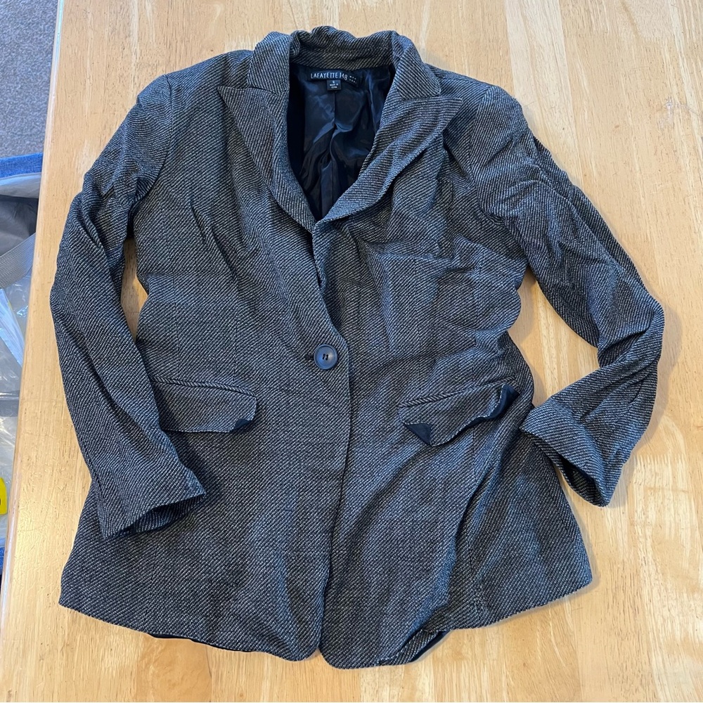 Lafayette 148 New York Charcoal Herringbone Blazer
